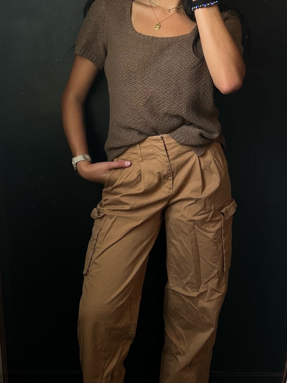 Tan Cargo Straight leg Pants